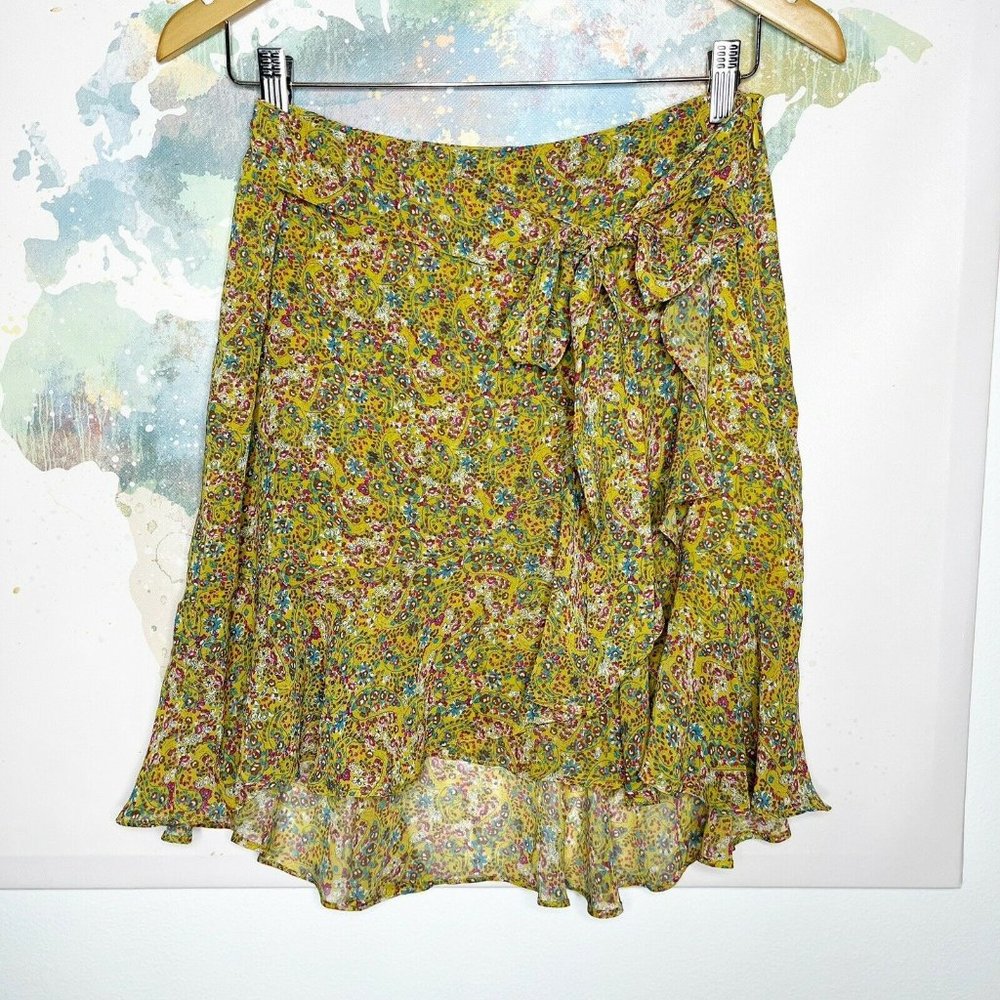 Rebecca Minkoff Skirt Yellow Paisley Floral Size XS Tie Front Side Zip‎ Short